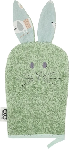 EKO salvietta in cotone con orecchiette bunny olive green 20 × 15 cm