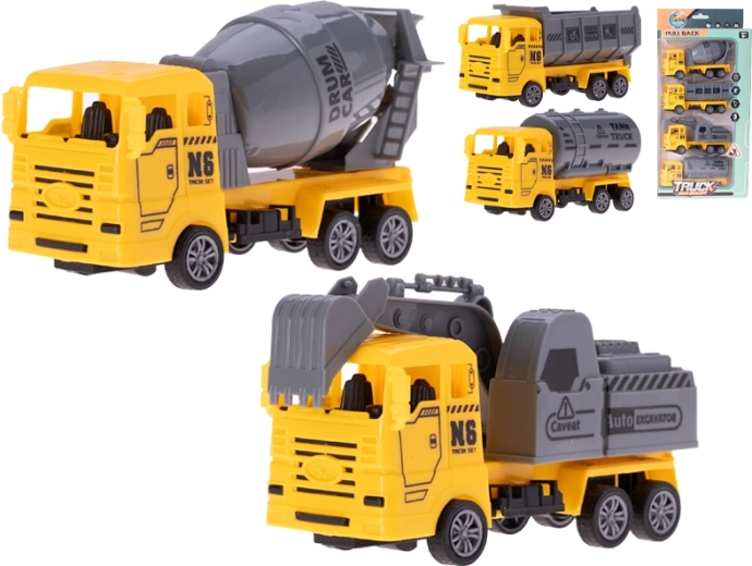 Set di veicoli da cantiere con meccanismo a retrocarica 13 cm, 4 pz