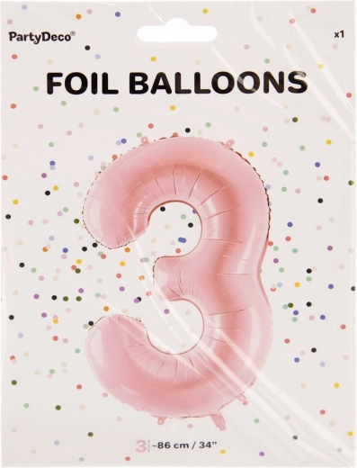 Palloncino in foil numero 3 rosa 86 cm