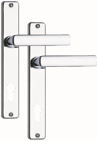 Maniglia per porta con placca 90 mm per cilindro, cromo satinato/acciaio inox