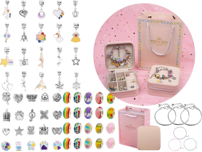 Set per la creazione di gioielli e braccialetti con ciondoli e perline, mix arcobaleno con astuccio