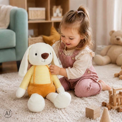 Coniglietto di peluche con pantaloni gialli 70 cm