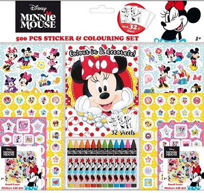 Set di adesivi con album da colorare e pastelli a cera Minnie – 500 pz