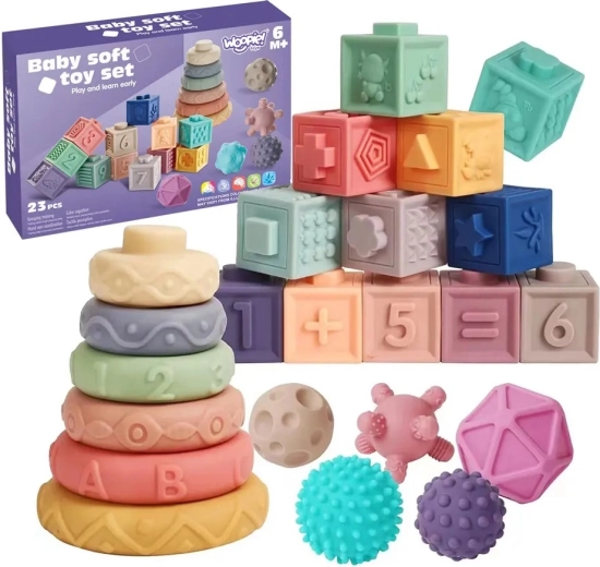 Woopie blocchi sensoriali da costruzione 23 pz con anelli e palline