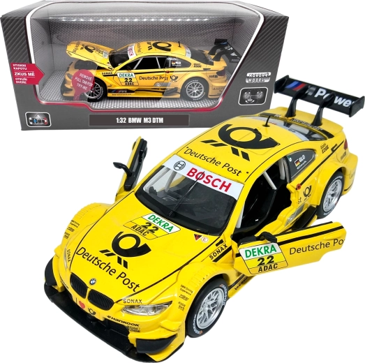 Modello in metallo BMW M3 DTM 1:32 giallo con luci e suoni