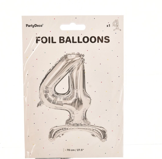 Palloncino in foil autoportante numero 4 argento 70 cm