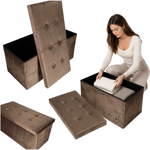 Pouf pieghevole in velluto con vano contenitore 77 × 38 × 37 cm marrone