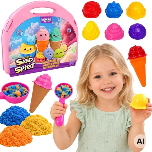 Set di sabbia cinetica Woopie in valigetta rosa con gelateria - 13 pezzi