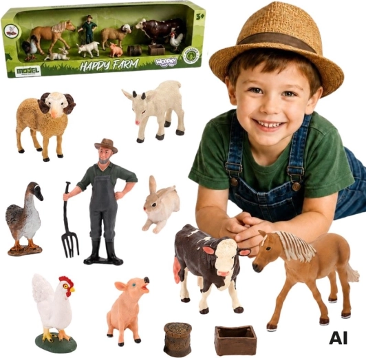Woopie grande set di personaggi della fattoria con animali, contadino e accessori 3+