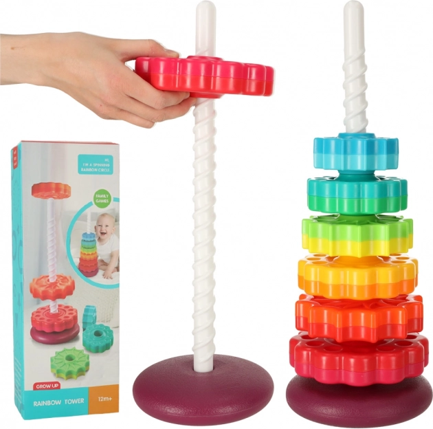 Torre arcobaleno con anelli dentati – gioco a incastro a spirale per bambini 12 mesi+