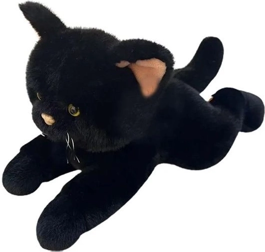 Gatto di peluche nero sdraiato 45 cm