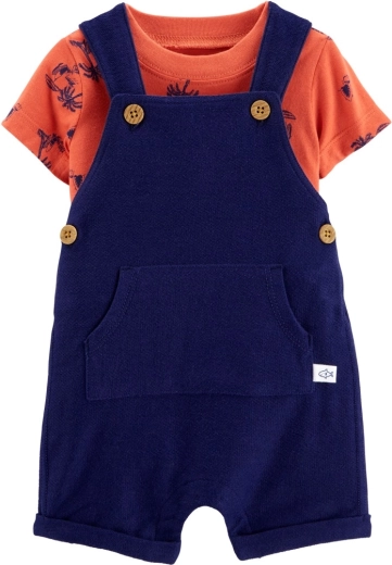 Set Carter’s 2 pezzi per bimbo: maglietta a maniche corte e shorts con bretelle blu navy/arancione (12 m)