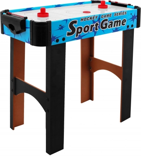 Air hockey per bambini effetto legno con ventilatore e accessori – Blu