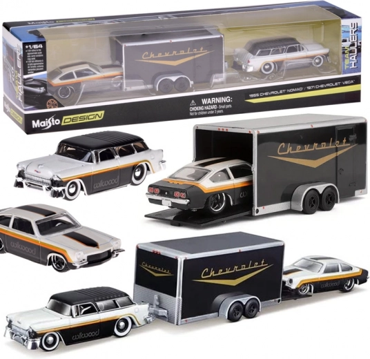 Auto in metallo Maisto Chevrolet Nomad 1955 e Chevrolet Vega 1971 con rimorchio