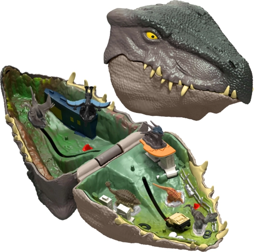 Testa di dinosauro portatile che nasconde un mondo di gioco