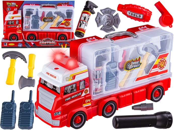 Camion dei pompieri per bambini smontabile con valigetta per attrezzi e accessori