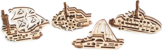 Ugears puzzle meccanico 3D in legno – 4 portachiavi Veicoli marini