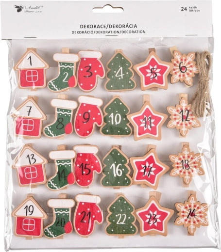 Mollette in legno per calendario dell’Avvento (24 pz)