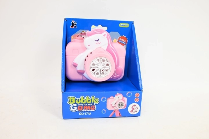 Bolle di sapone rosa a forma di fotocamera