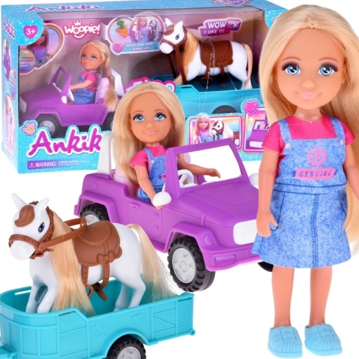 Bambola Woopie Royal Niki con cavallo, fuoristrada e rimorchio