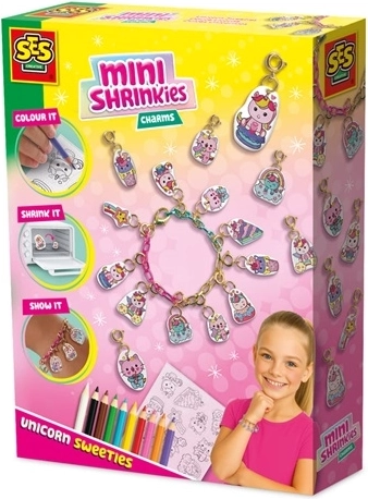 SES Creative Mini Shrinkies – dolcetti unicorno, set creativo per ciondoli e braccialetto