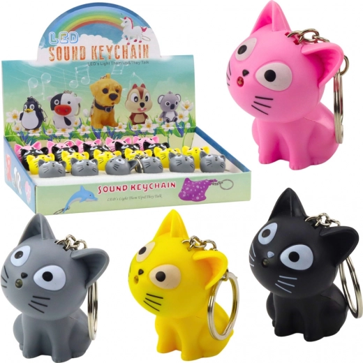 Portachiavi gattino con torcia LED e suono, assortimento di colori