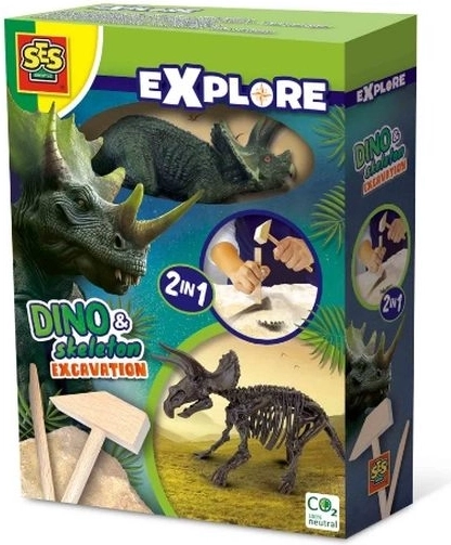 SES Creative Explore fossili di dinosauro 2 in 1 – triceratopo (scavo e scheletro da assemblare)