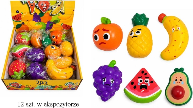 Pallina antistress da schiacciare a forma di frutta con faccina - 1 pezzo