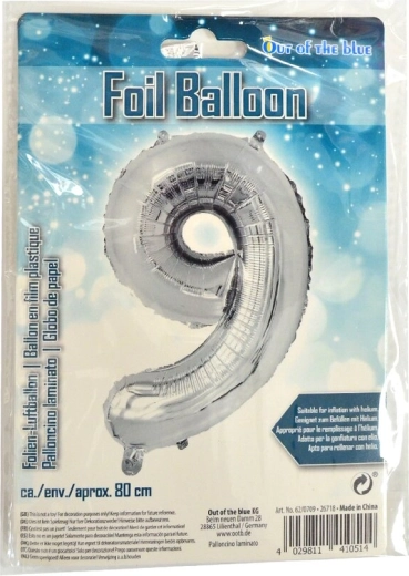 Palloncino in foil numero 9 argento 80 cm
