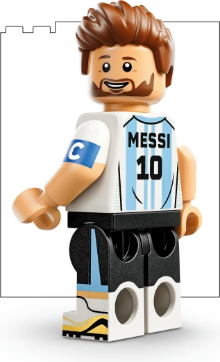 Minifigure di Lionel Messi e dettagli calcistici
