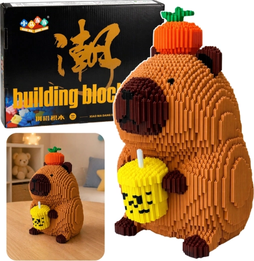 Micromattoncini da costruzione: capibara con shake (mela) – figura 3D da 25 cm, 3900 pezzi