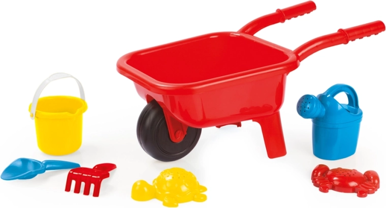 Carriola in plastica rossa per bambini per la sabbia con set da 7 pezzi
