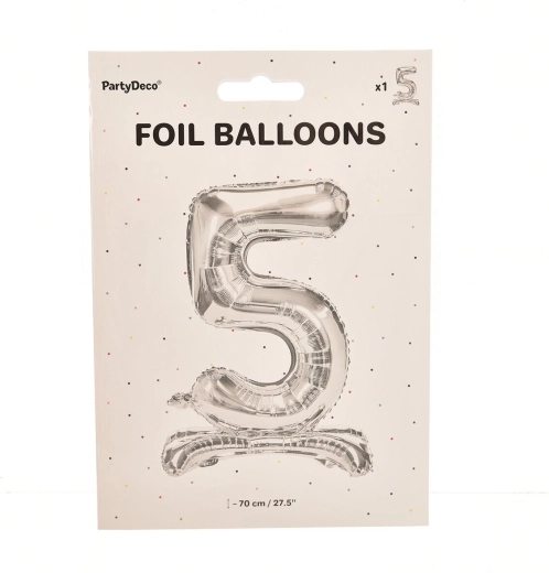 Palloncino in foil autoportante numero 5 argento 70 cm