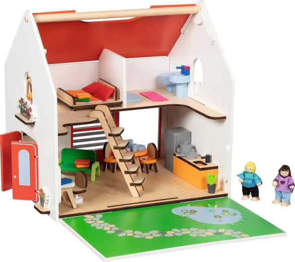 Casa delle bambole portatile in legno Eco House con accessori