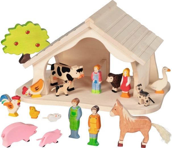 Capanna in legno e presepe con stella natalizia - 1 pezzo