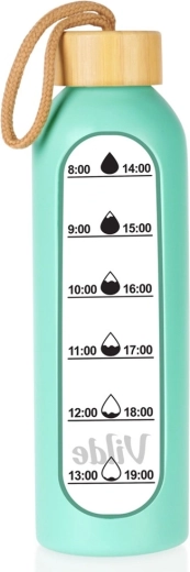 Bottiglia d’acqua in vetro Vilde con rivestimento in silicone color menta 600 ml