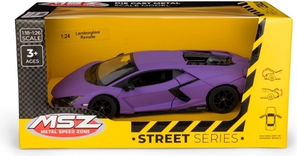 MSZ Lamborghini Revuelto modello di auto in metallo viola 1:24