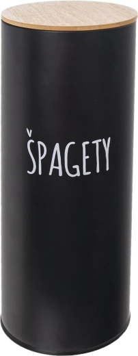 Barattolo per spaghetti in latta con coperchio in bambù, nero, diametro 11 cm (CZ/SK)