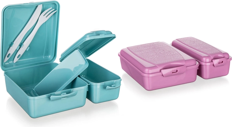 Lunch box diviso con chiusura a clip e posate 21,5 × 16 × 6,5 cm - 1 pezzo
