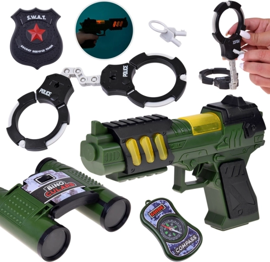 Set da piccolo poliziotto SWAT con pistola con luce e suoni, binocolo e manette