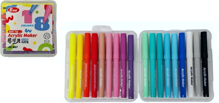 Pennarelli acrilici per vetro, ceramica, legno e pietre – set da 18 pz