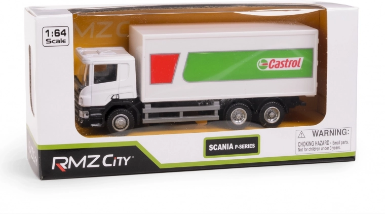 Modello in metallo del camion SCANIA CASTROL 1:64 con motore a retrocarica