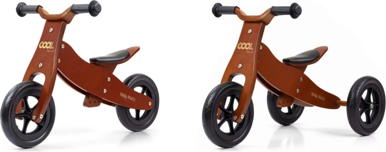 Milly Mally bicicletta senza pedali in legno 2 in 1 Cool Dark Natural