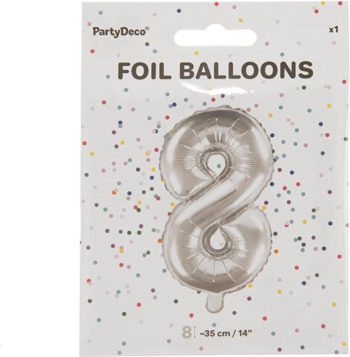 Palloncino in foil numero 8 argento 35 cm