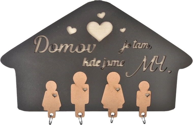 Appendi-chiavi da parete in legno con scritta “Casa è dove…”