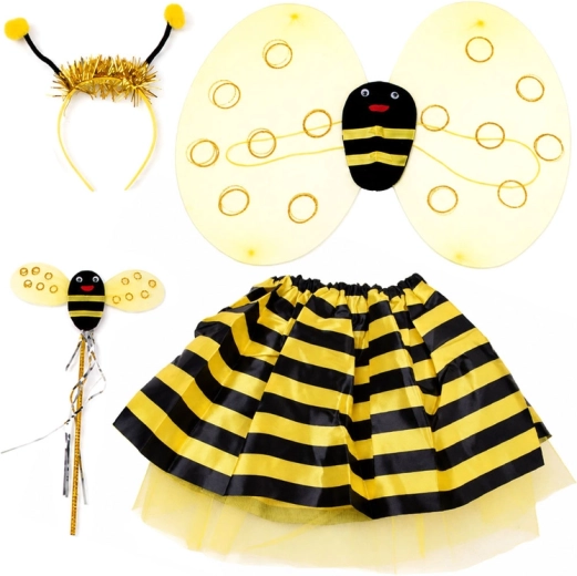 Costume da ape per bambina – ali, gonnellina, cerchietto e bacchetta magica