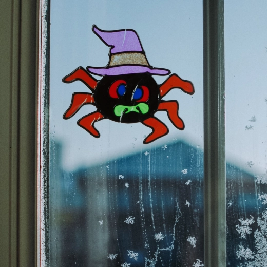 Decorazione di Halloween per finestra – ragno colorato glitterato