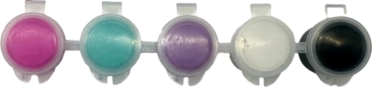 Cinque colori vivaci in pratici vasetti