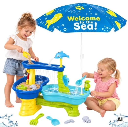 Tavolino WOOPIE per acqua e sabbia con ombrellone 2 in 1
