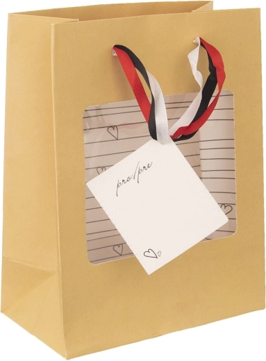 Borsa regalo in carta con finestra trasparente a cuoricini 18 × 10 × 23 cm